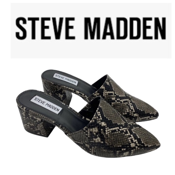 Steve Madden Bishop Black Snakeskin Block Heel Mules Size 11 - Picture 1 of 8